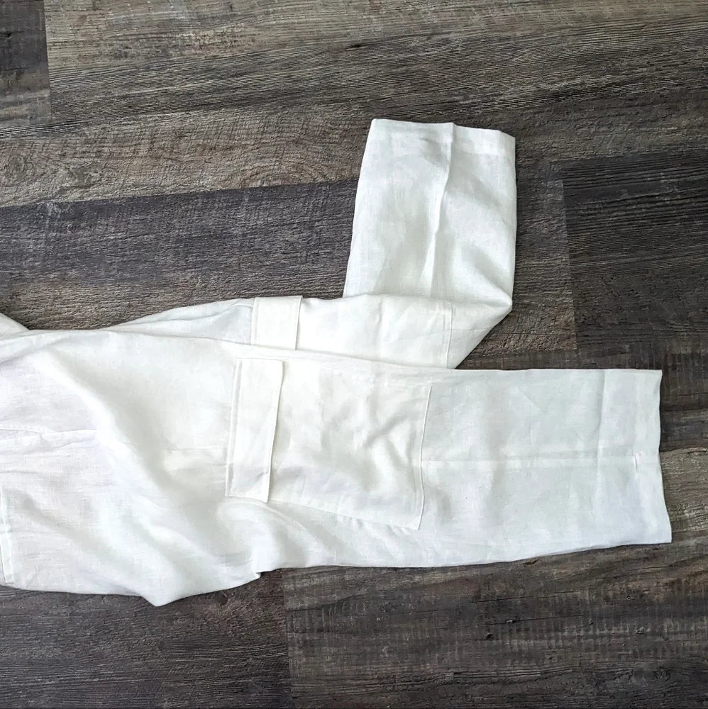 NWT Mango White Linen Straight Leg High Waist Cargo Pants Size 14 - Picture 5 of 14